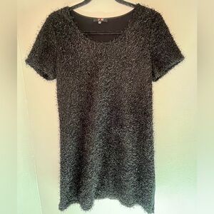 Yest Textured Eyelash Knit Shift Dress Black Lined Front Women’s Size 6